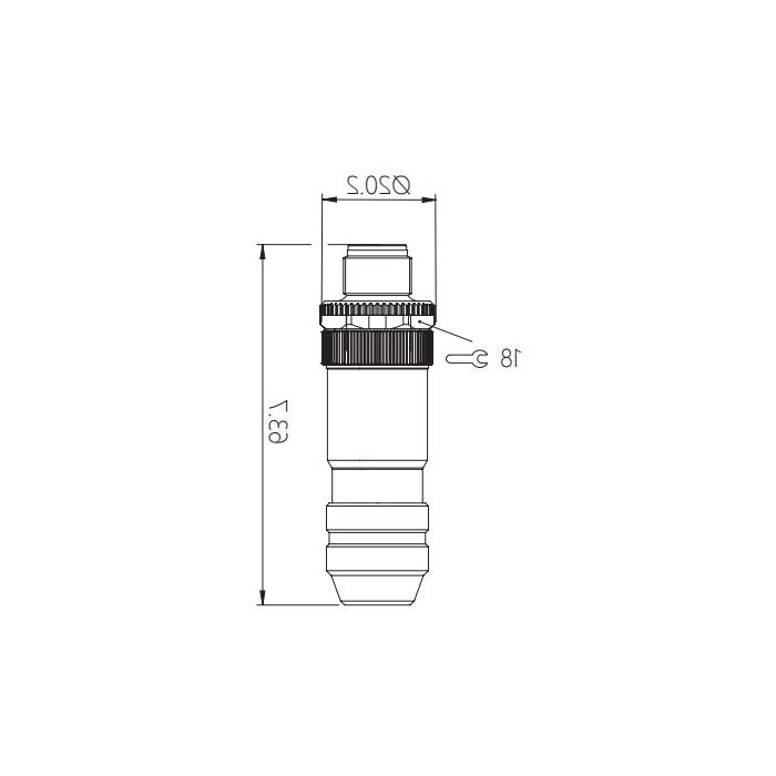 M12 4Pin, straight male, screw connection, metal shield, 64F461 